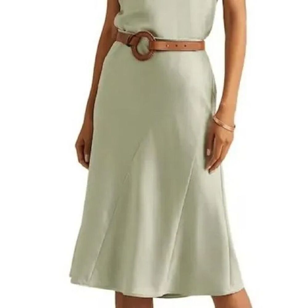 Ralph Lauren Women's Satin Midi Skirt Green Size 12